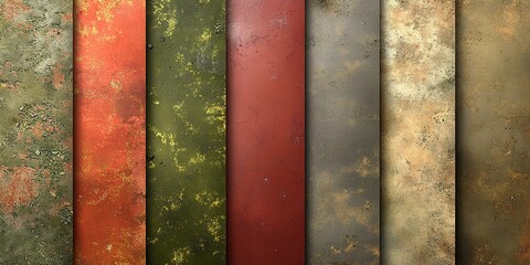 Poster - Textured wall panels featuring a range of earthy colors and patterns in an artistic display in a well-lit setting