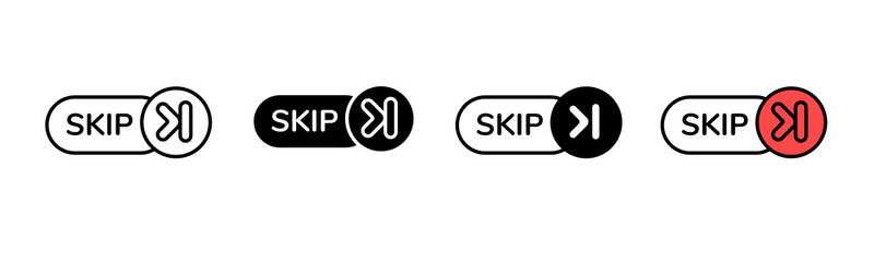Poster - Four skip buttons shown in different styles and colors, indicating options for forward navigation.