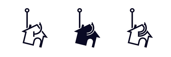 Poster -  house scam or fraud icons , shown in a minimalist style, all in black color.