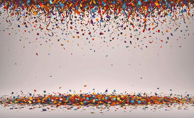 Poster - Colorful explosion of confetti is falling from the sky. The confetti is in various colors and sizes, creating a festive and celebratory atmosphere. The scene is likely from a party or event