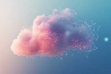 Poster - An abstract cloud representation featuring digital connection points and soft pastel colors. Perfect for illustrating technology, connectivity, and modern design concepts.