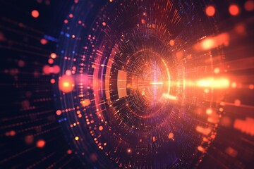 Poster - a colorful, glowing, and abstract image of a spiral with a bright orange center. the image is full o