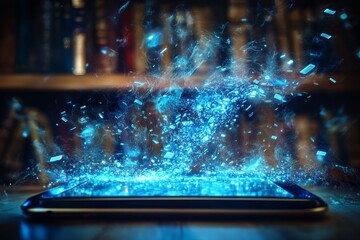 Wall Mural - a tablet with blue sparks flying out of it