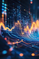 Poster - Abstract Digital Financial Data Visualization with Glowing Lines