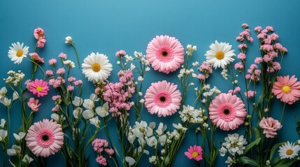 Poster - A stunning display of colorful flowers including pink and white daisies, pink carnations, and delicate blooms creates an inviting and cheerful ambiance perfect for any occasion
