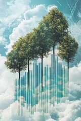 Poster - Surreal Fusion of Nature and Architecture Amidst Clouds in a Dreamlike Scene