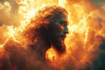 Poster - Majestic figure in a glowing cosmic backdrop evokes a sense of spirituality and awe during a serene moment of contemplation