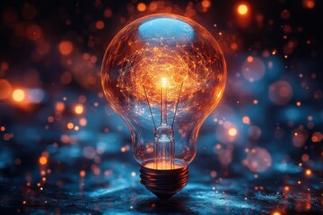 Poster - Electric light bulb with glowing network connections in a dark atmosphere