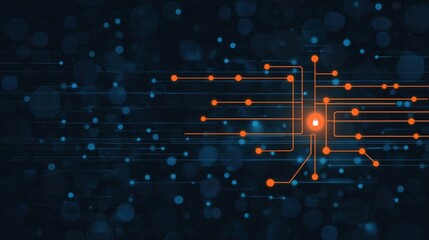 Poster - Flat Illustration of Blockchain-Based Technology with Connected Nodes and Secure Lock Symbol in Dark Background