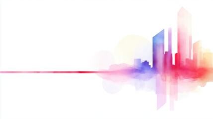 Poster - Abstract Watercolor Illustration of City Skyline in Vibrant Colors and Fluid Shapes