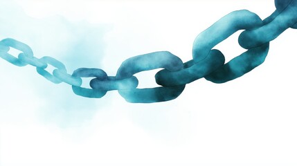Poster - Watercolor Illustration of a Broken Chain Link with Soft Blue Shades on a White Background