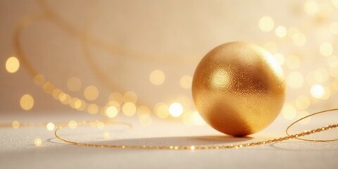 Wall Mural - a shimmering golden sphere rests on a soft surface, adorned with delicate, glistening strands of gol