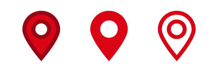 Poster - Three distinct red location markers, each with unique solid and outlined features, symbolize navigation.