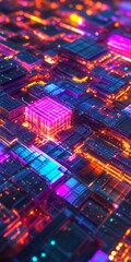 Poster - A colorful image of a computer chip with a purple square in the middle