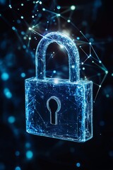 Poster - A futuristic digital lock symbolizing IoT cybersecurity, showcasing the importance of data protection and secure connections in an interconnected world.