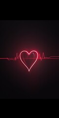 Poster - A heart is shown in red light on a black background. The heart is surrounded by a red line that looks like an EKG. Concept of love and affection, as the heart is a symbol of love