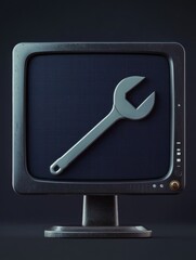Leinwandbilder - Monitor icon with wrench and nut overlay symbolizing computer repair and service with space for custom text