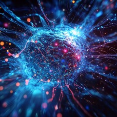 Poster - An intricate abstract illustration of neurons showcasing colorful energy connections, depicting the complexity of the brain's neural networks in a vibrant and dynamic way.