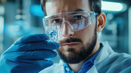 Aufkleber - A man in a lab coat holding a piece of plastic in his hand