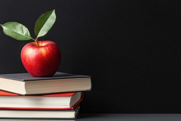 Poster - A red apple sits on top of a stack of books