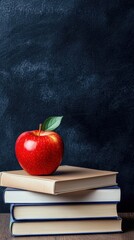 Poster - A red apple sits on top of a stack of books