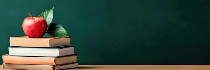 Poster - A stack of books with an apple on top