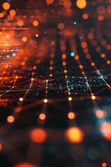 Poster - abstract digital network with glowing dots and futuristic technology grid