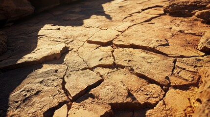 Poster - Under the warm glow of the setting sun, intricate patterns emerge in the cracked earth, showcasing nature's artistry and the passage of time in this tranquil outdoor environment