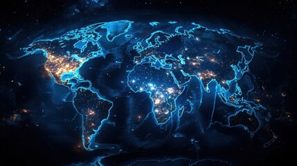 Fototapete - A blue and white globe with a blue outline of the world