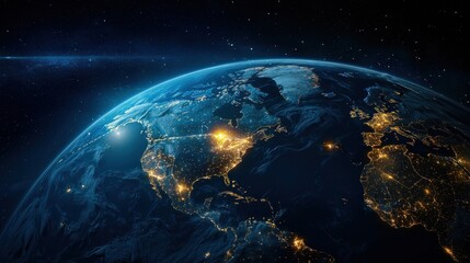 Fototapete - A blue and white planet with a bright light shining on it