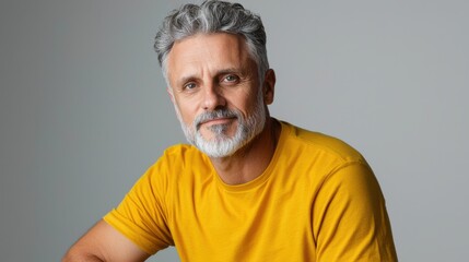 Aufkleber - A man with a beard and gray hair is wearing a yellow shirt