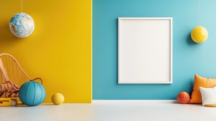 Poster - A room with a white frame and a yellow wall