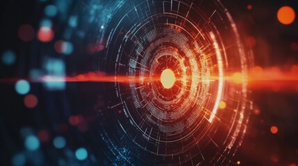 Poster - This abstract digital background showcases vibrant light effects and intricate circular patterns. Perfect for technology and innovation themes, it conveys energy and motion.