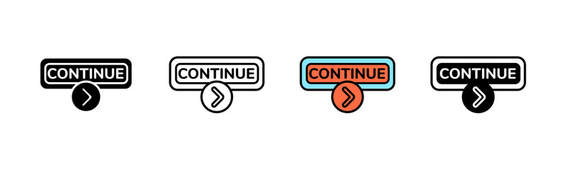 Poster - Four continue buttons feature various colors and styles with arrows, offering diverse design options.
