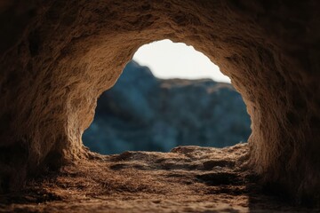 Poster - View from inside a sandstone cave looking out at a blurred landscape, evoking mystery and adventure