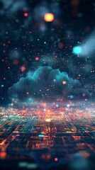 Poster - Vibrant Abstract Cloud of Data with Colorful Digital Connections and Lights in Futuristic Space