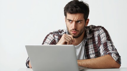 Poster - A digital marketer working on a laptop to create a targeted advertisement campaign on a white isolated background