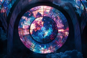 Poster - This captivating abstract image features a vibrant window showcasing colorful patterns, evoking a sense of cosmic wonder and artistic beauty. Perfect for creative projects.