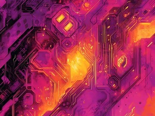 Poster - Abstract futuristic motherboard design with vibrant glowing circuits