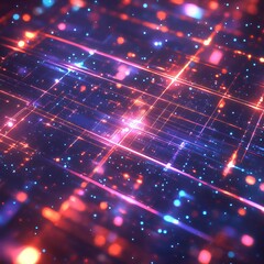 Poster - futuristic digital light network with vibrant glowing patterns