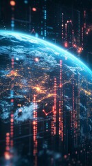 Poster - Stunning view of Earth from space showcasing illuminated cities and advanced data patterns, illustrating the intersection of technology and geography at night.