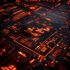 Poster - Futuristic Digital Interface with Neon Red Lines and Patterns Representing Data Visualization