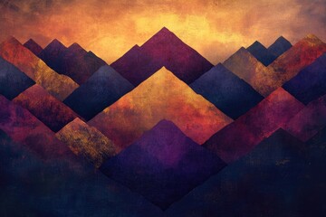 Aufkleber - Abstract mountain range art with sunset hues, textured and layered.