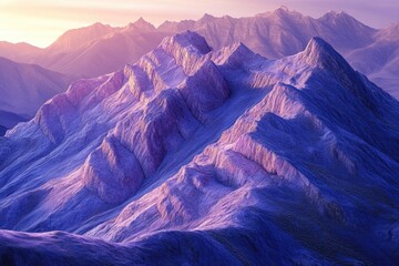 Aufkleber - Majestic purple mountains bathed in the golden light of sunrise, creating a serene and breathtaking landscape.