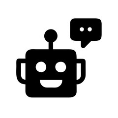 Chatbot icon featuring a smiling robot with a speech bubble
