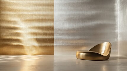 Poster - Elegant minimalist interior with modern gold chair against textured wall
