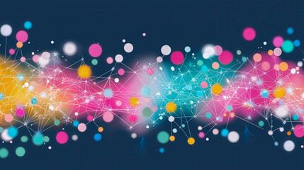 Fototapete - Colorful abstract design showcasing vibrant dots and lines against a dark background in a modern artistic representation