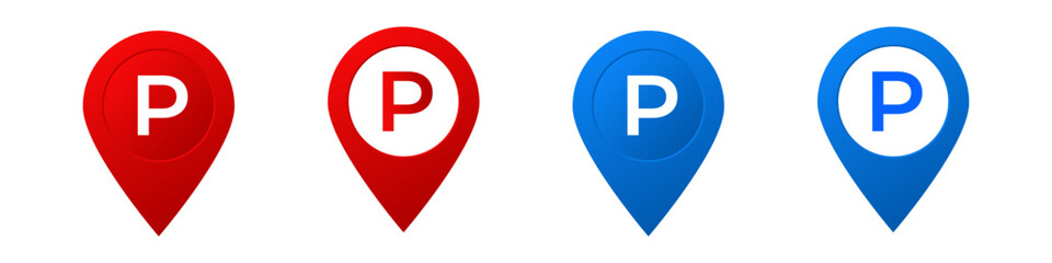 Poster - Four vibrant parking markers, two red and two blue, each with a distinct p symbol in the center.