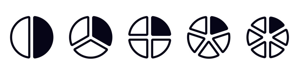Poster - Five black circular symbols with unique segmentations represent distinct design elements and styles.