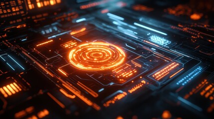 Fototapete - Futuristic data processing cyber environment digital visualization high-tech graphics abstract perspective